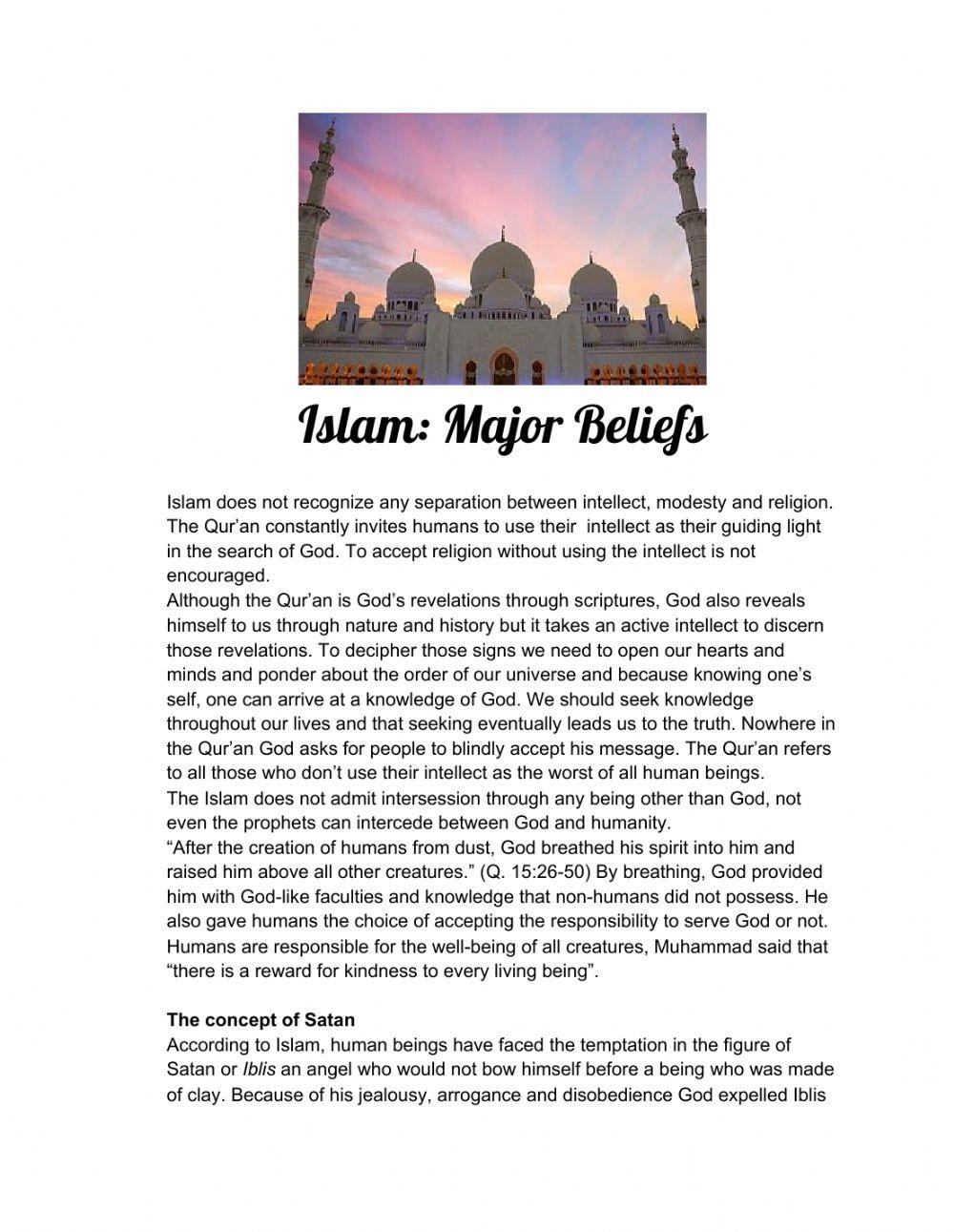 Islam major beliefs worksheet live worksheets