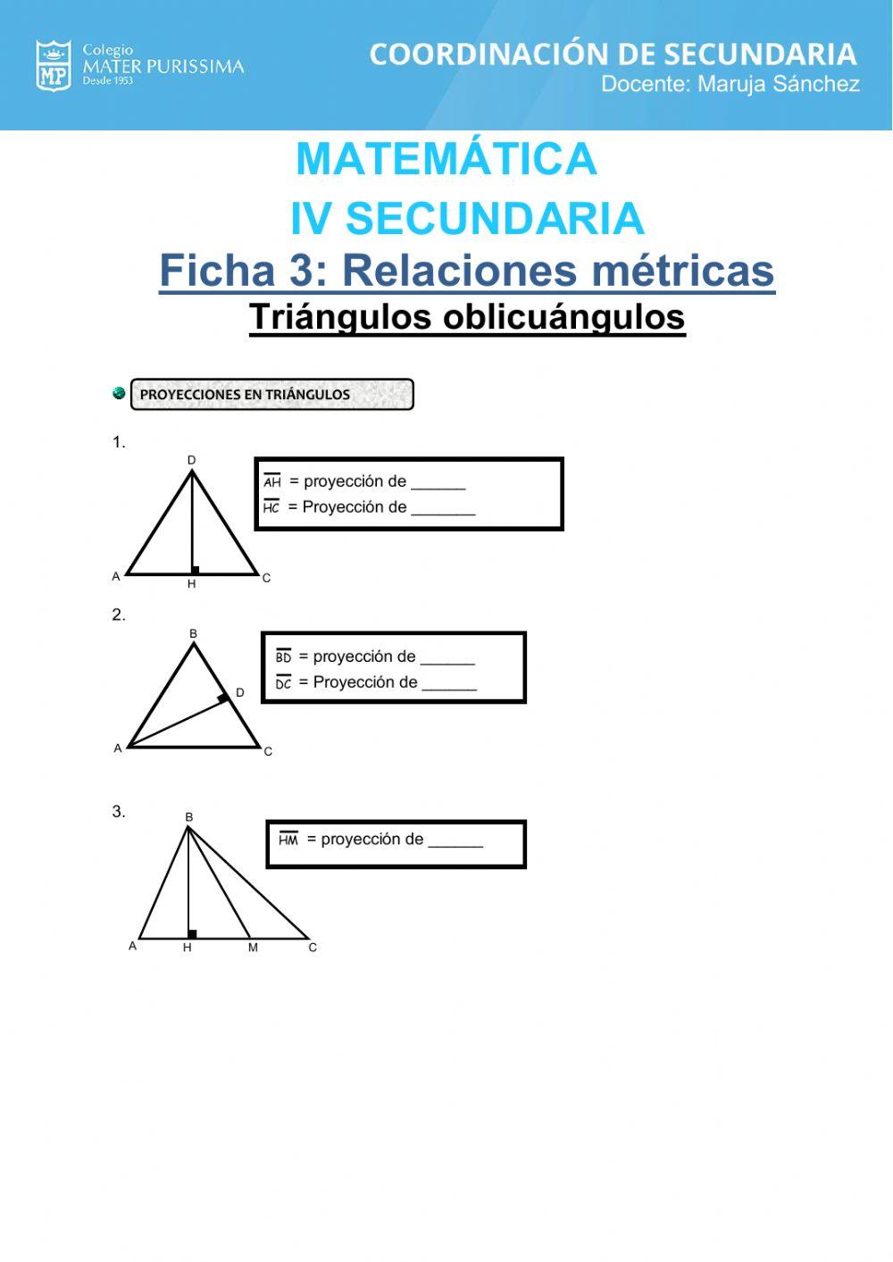 Relaciones metricas en el triangulo oblicuangulo