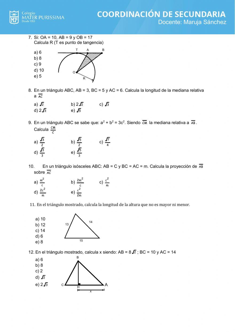 Relaciones metricas en el triangulo oblicuangulo