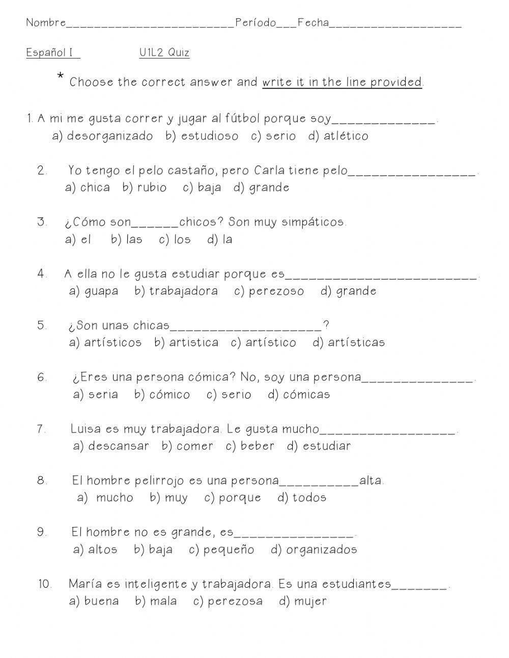 Artículos definidos, adjetivos