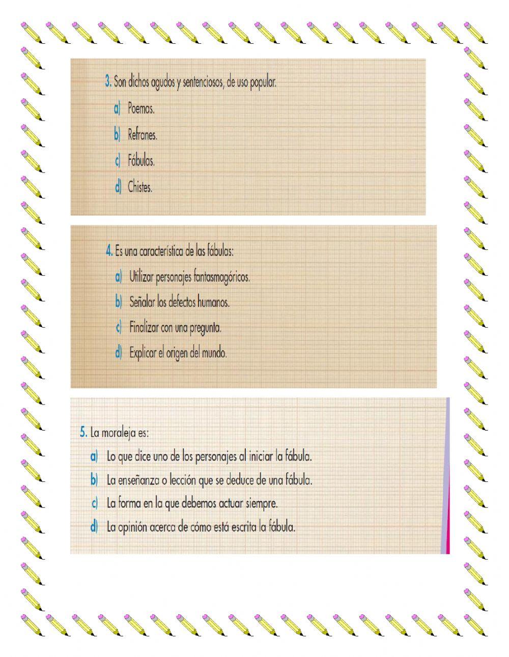 Evaluación español 5to