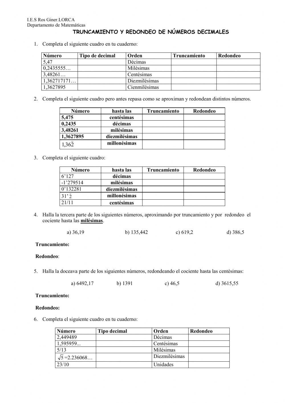 Aproximación de números decimales por truncamiento y redondeo