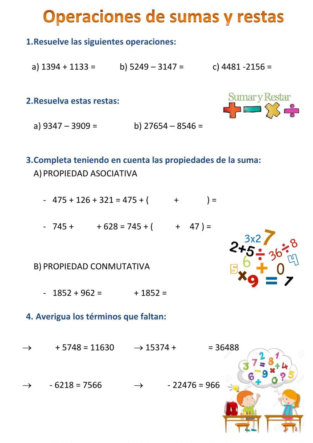 Operaciones suma y resta Operaciones suma y resta