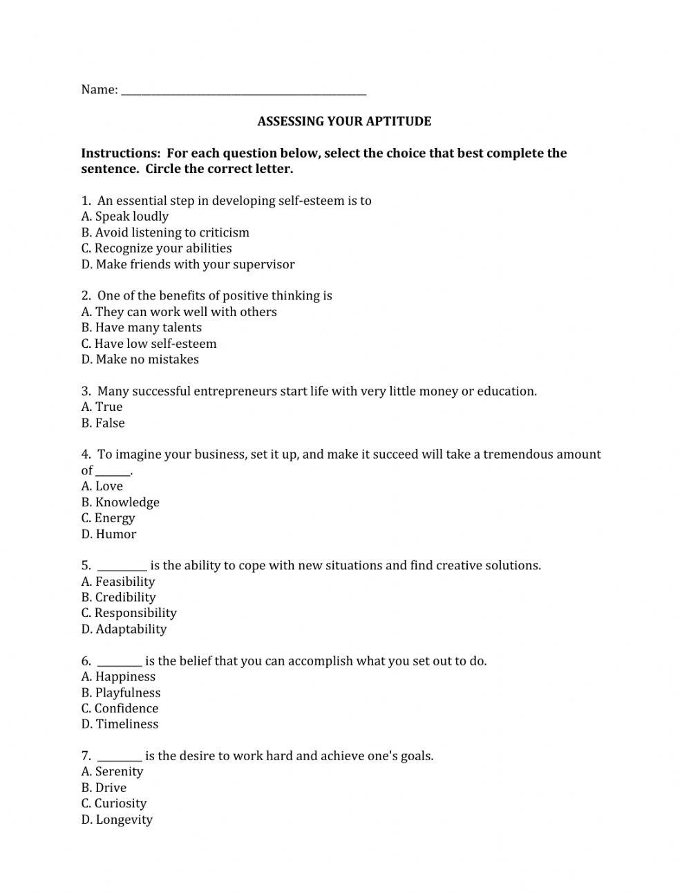 Assessing Your Aptitude