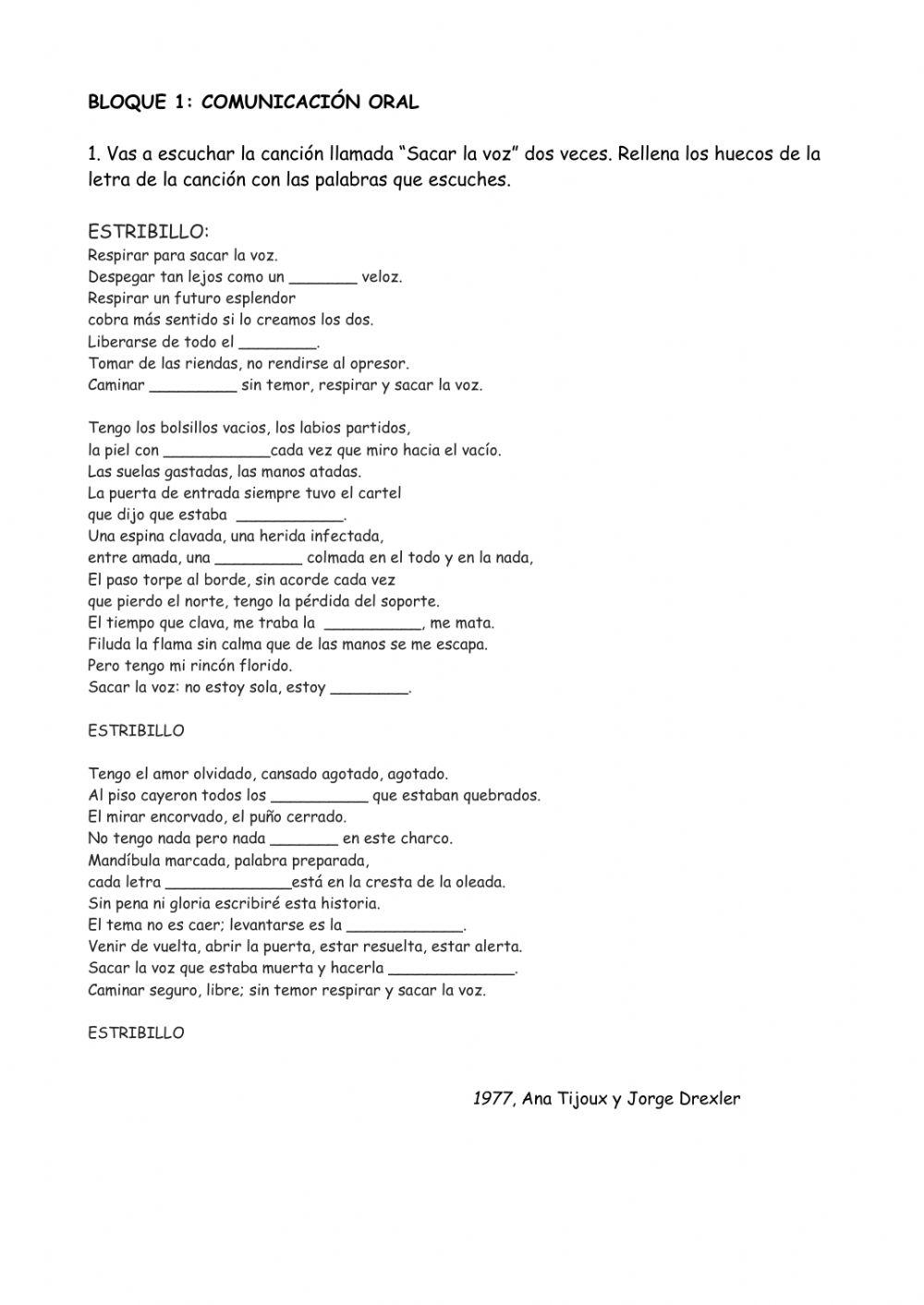 Canción Sacar la voz