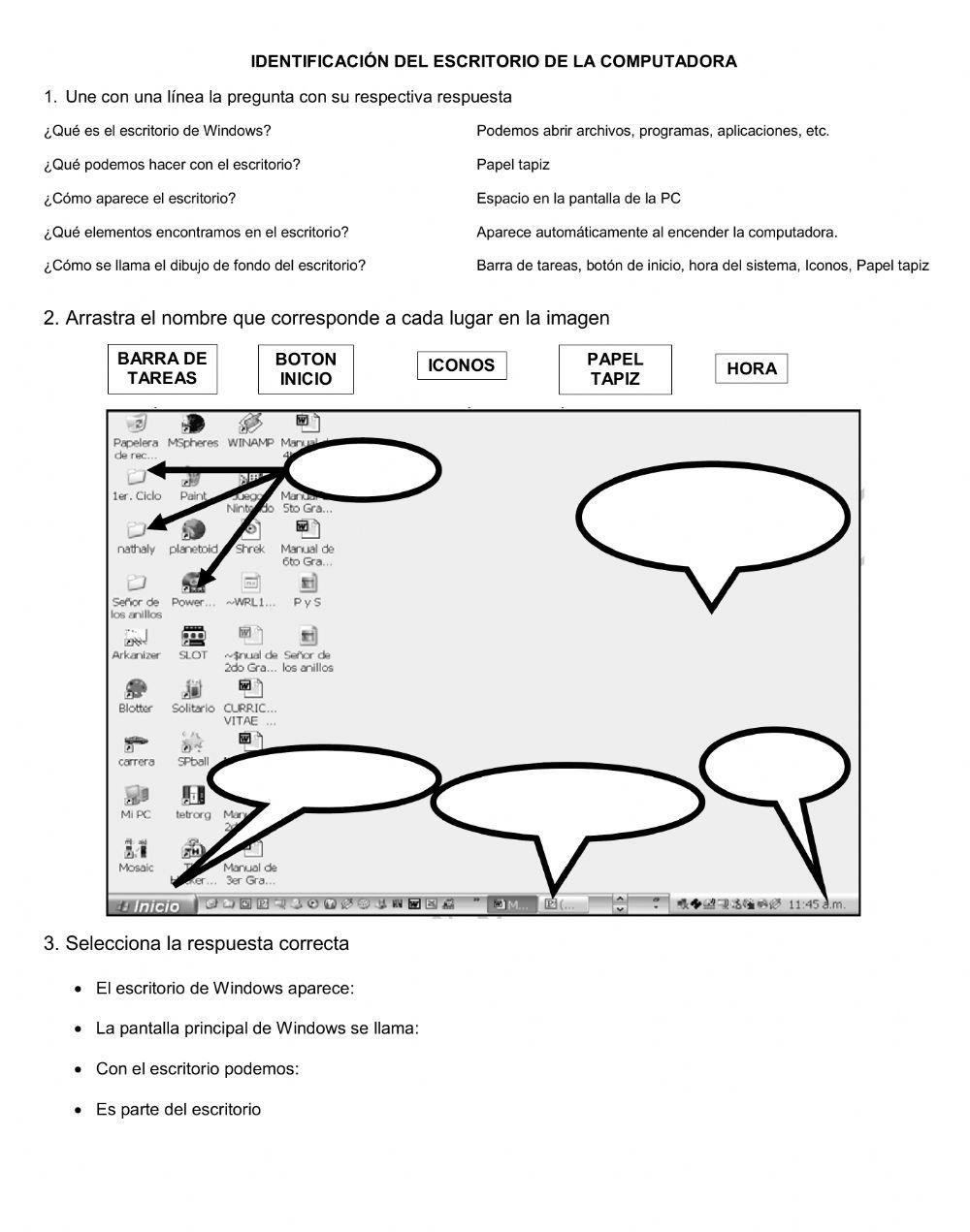 Identificación partes del escritorio