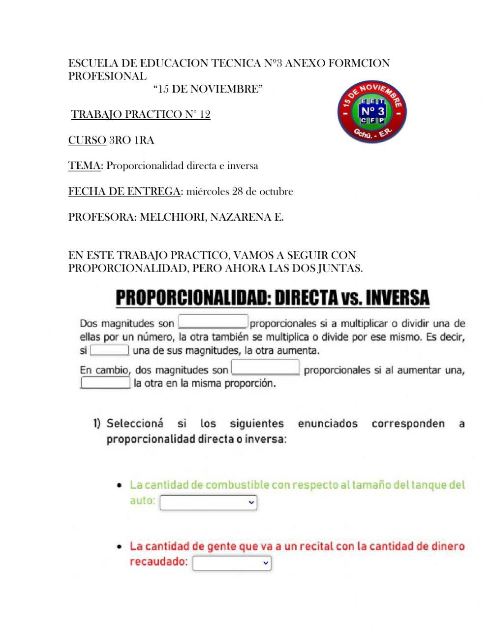 Proporcionalidad Directa e inversa