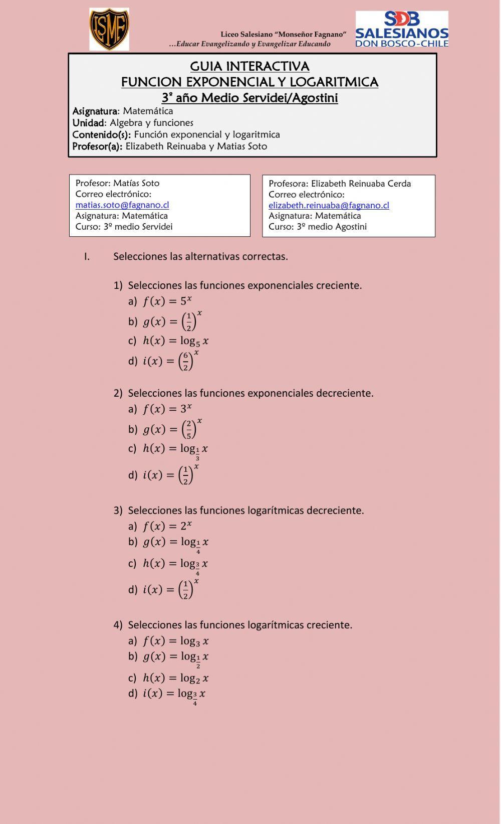 Funcion exponencial y logaritimica