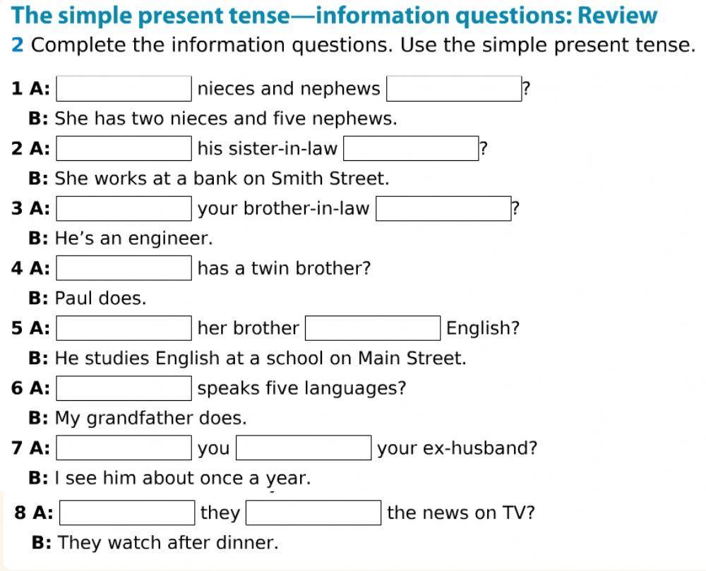 The simple present -- information questions 2