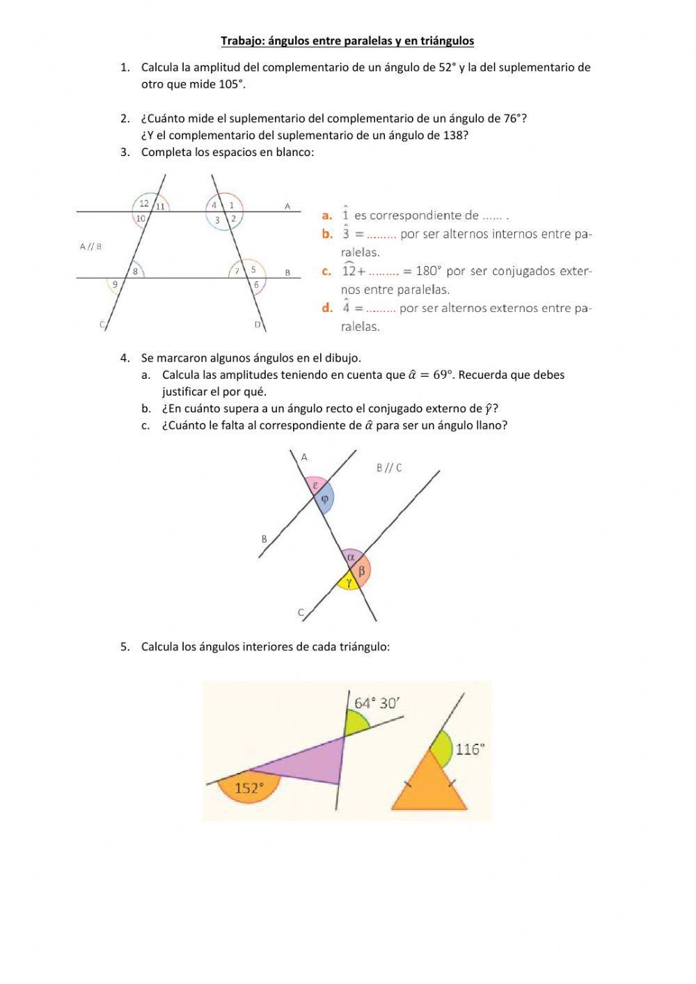 Ángulos entre paralelas y en triángulos