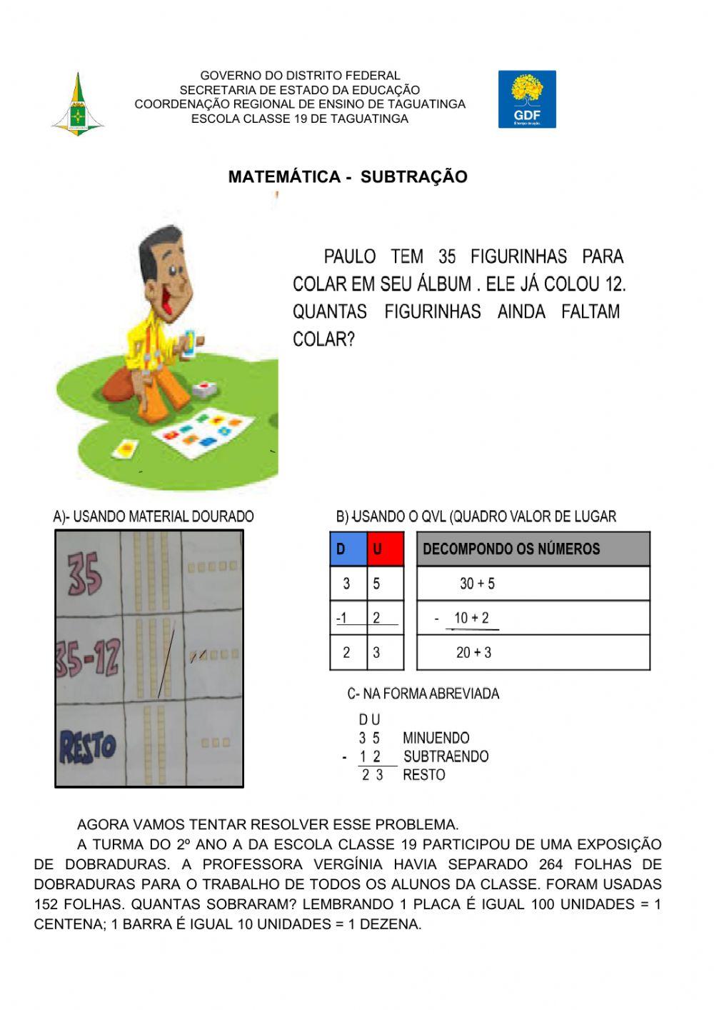 Subtração - material dourado