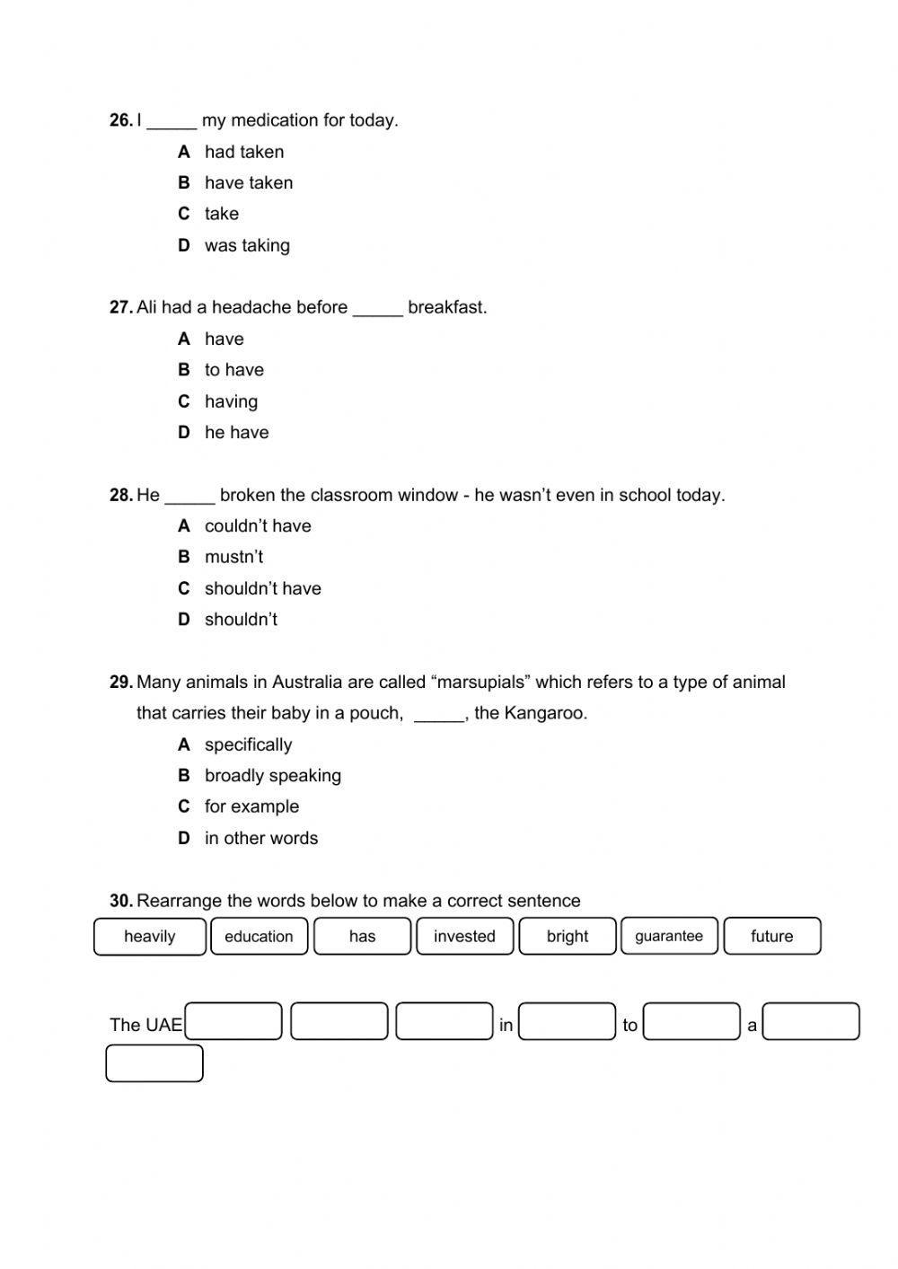 Emsat Mock Exam Part 1 - Grammar