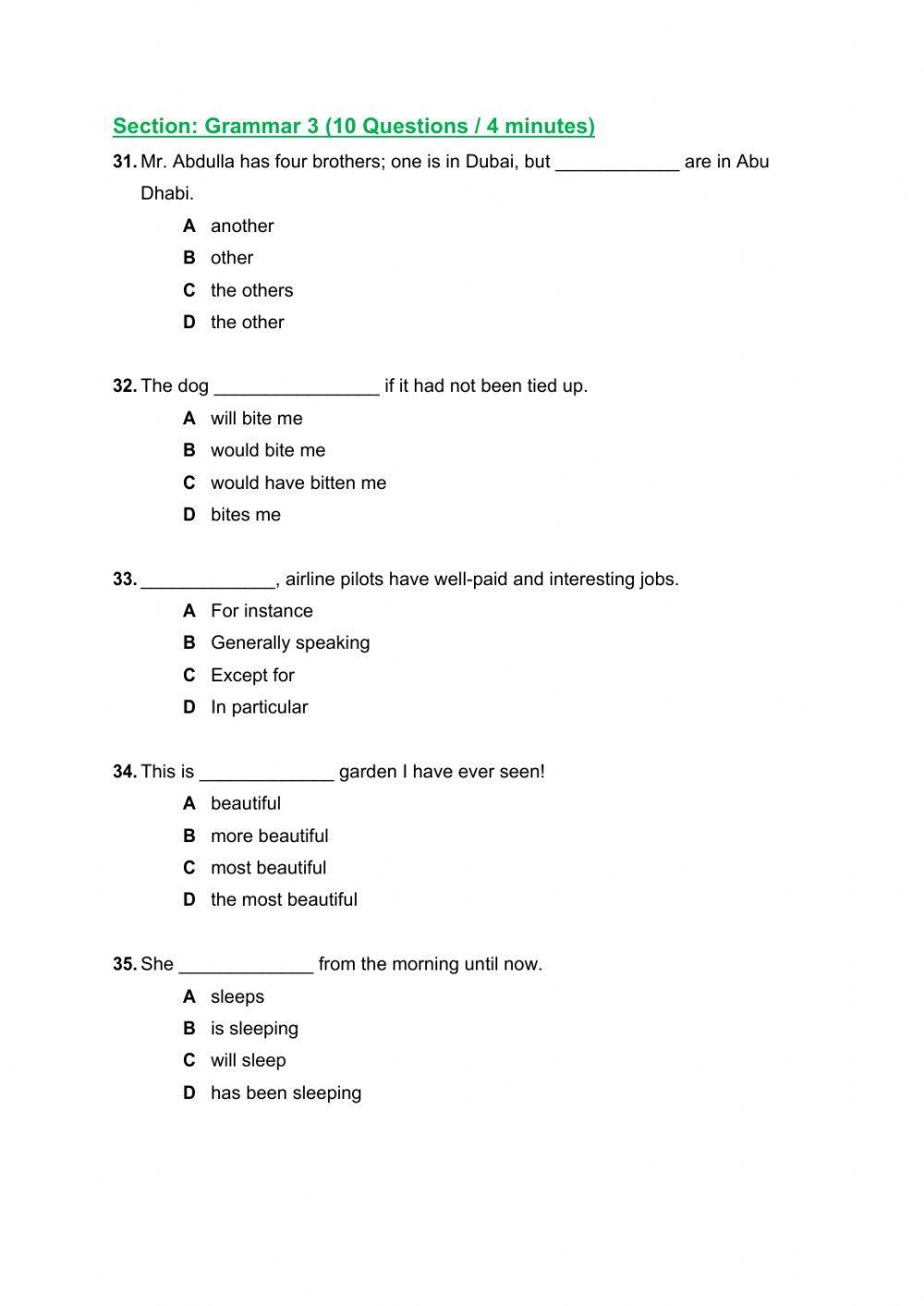Emsat Mock Exam Part 1 - Grammar