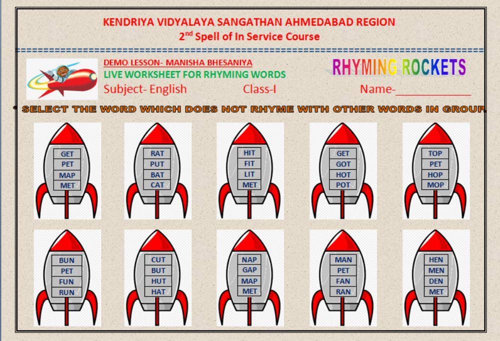 Class i english rhyming words worksheet live worksheets