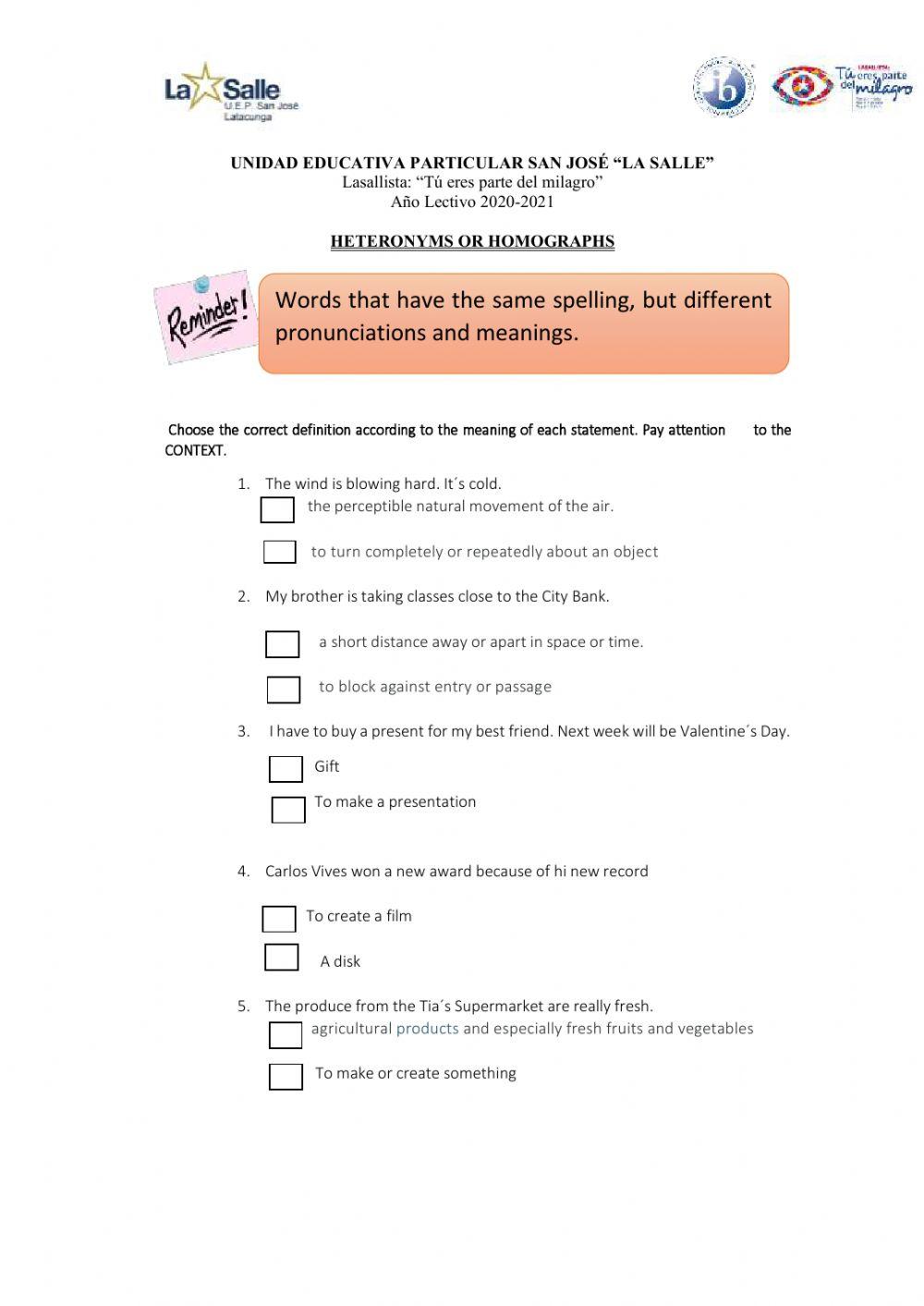 HETERONYMS | Free Interactive Worksheets | 6133760