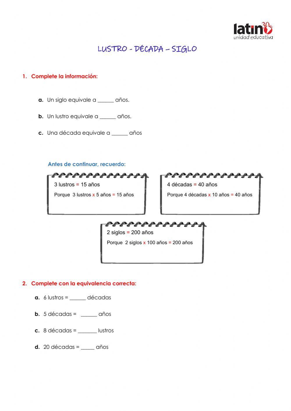 Siglos, décadas, lustros