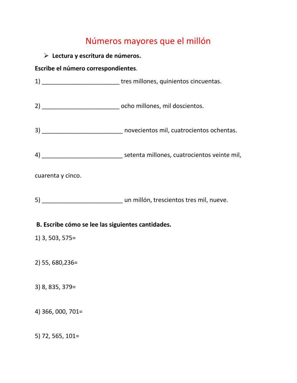 Números mayores  que un millón