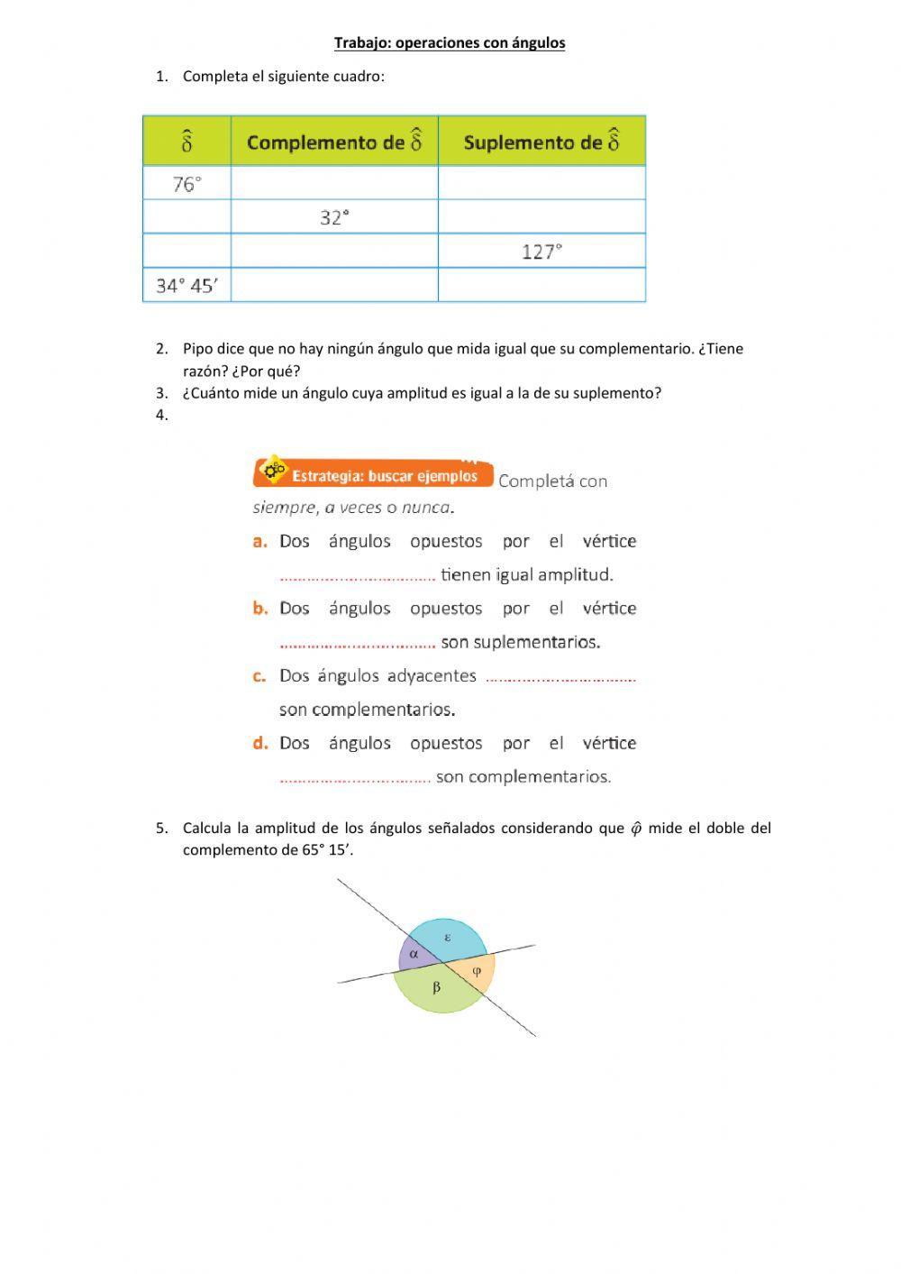 Operaciones con ángulos