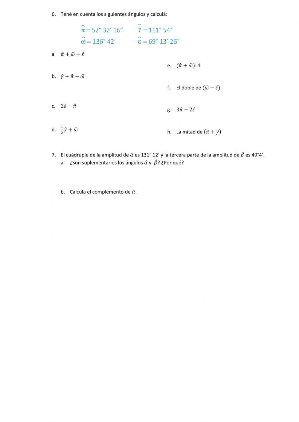 Operaciones con ángulos