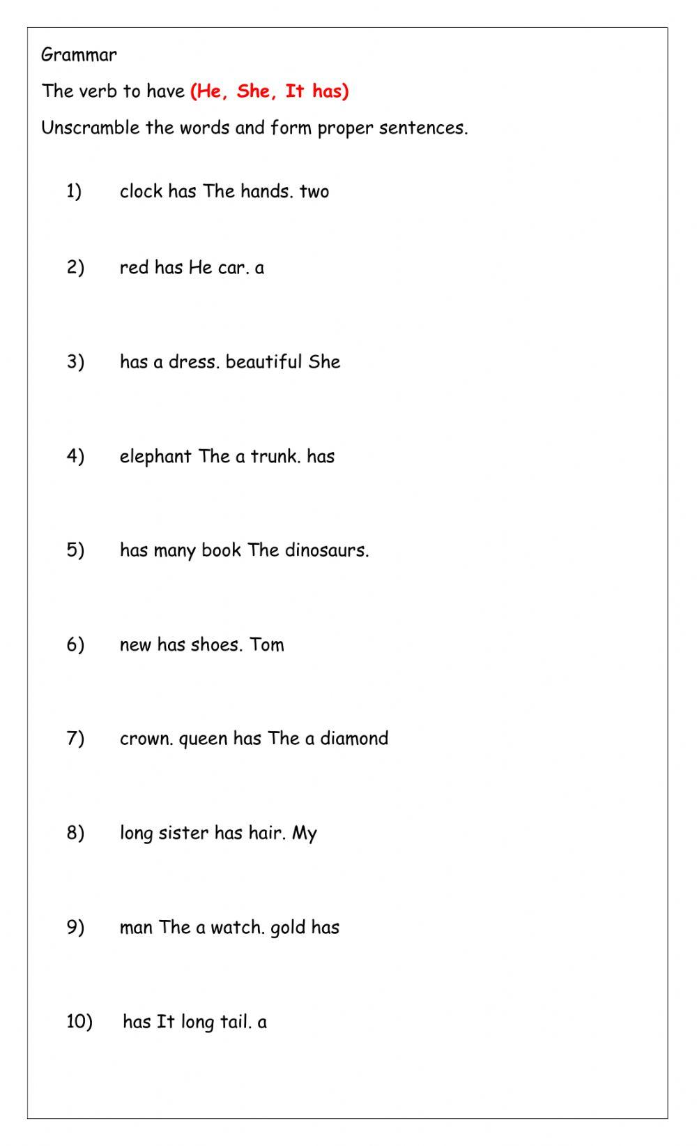 The verb to have (He, She, It has) 418877 | Anisha09