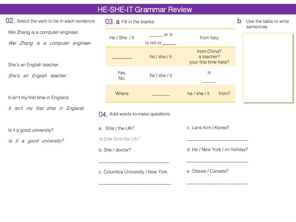 To be, he she it - Grammar Review