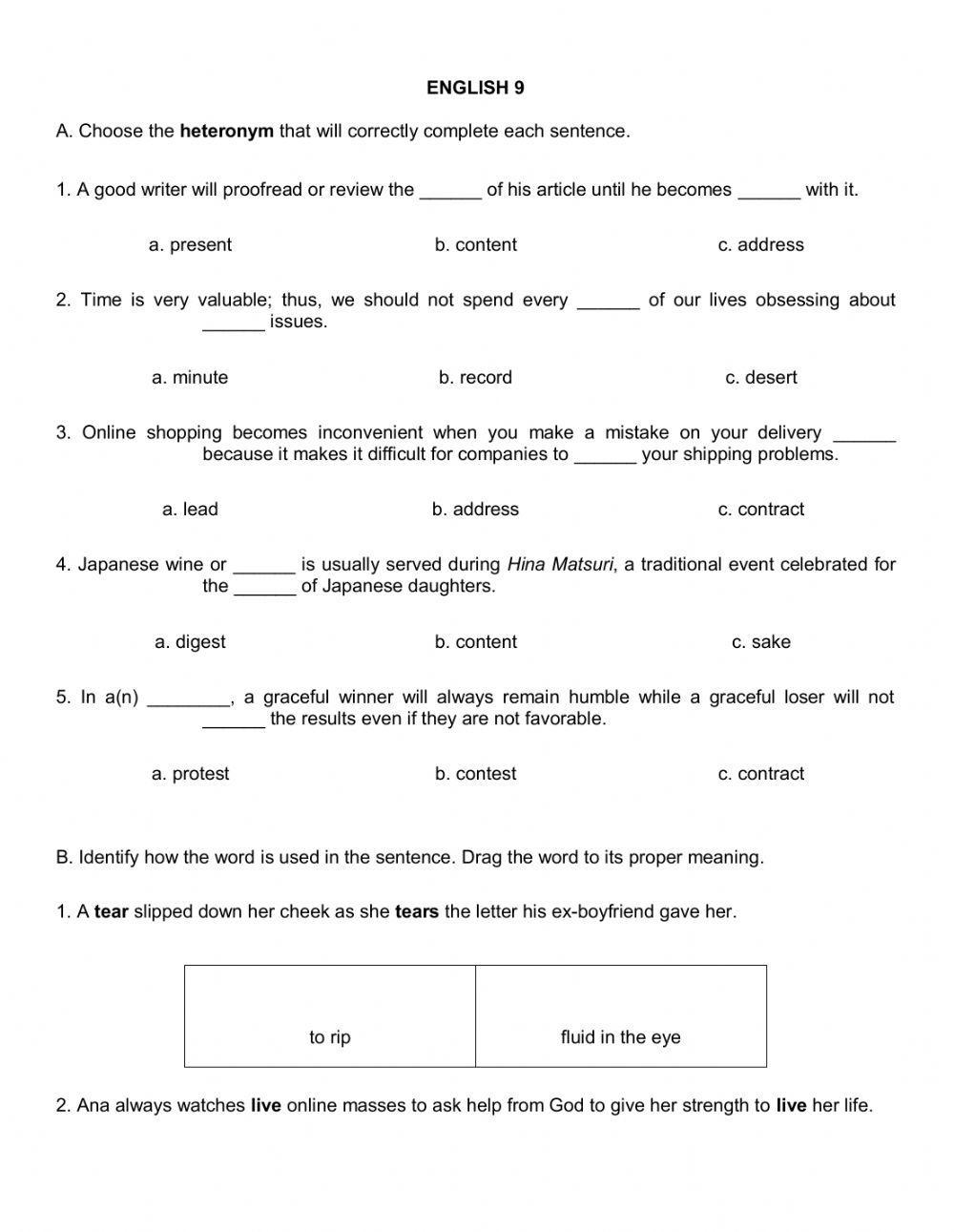 Heteronyms QUIZ | Free Interactive Worksheets | 418965