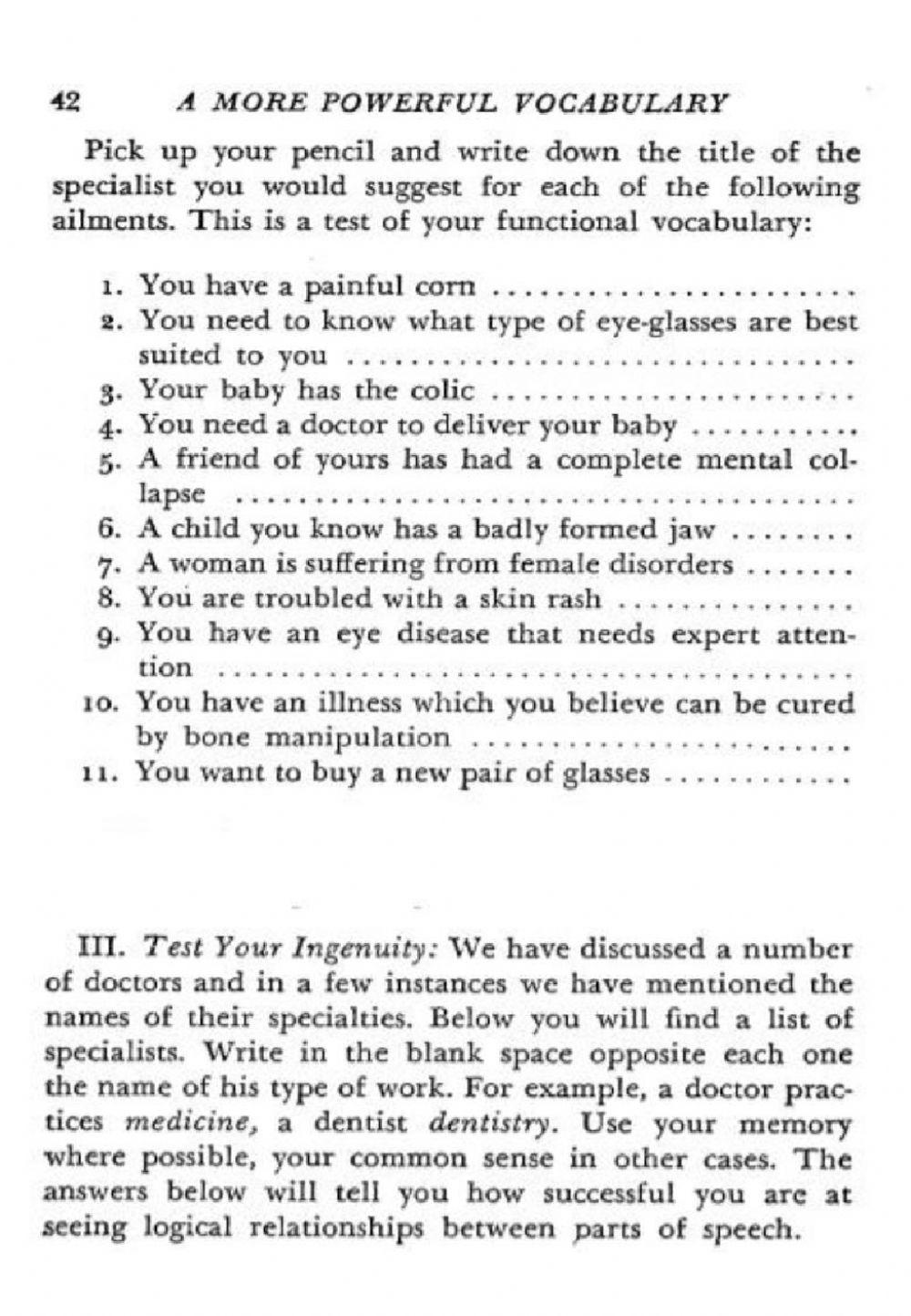 Words about Doctors and Specialists