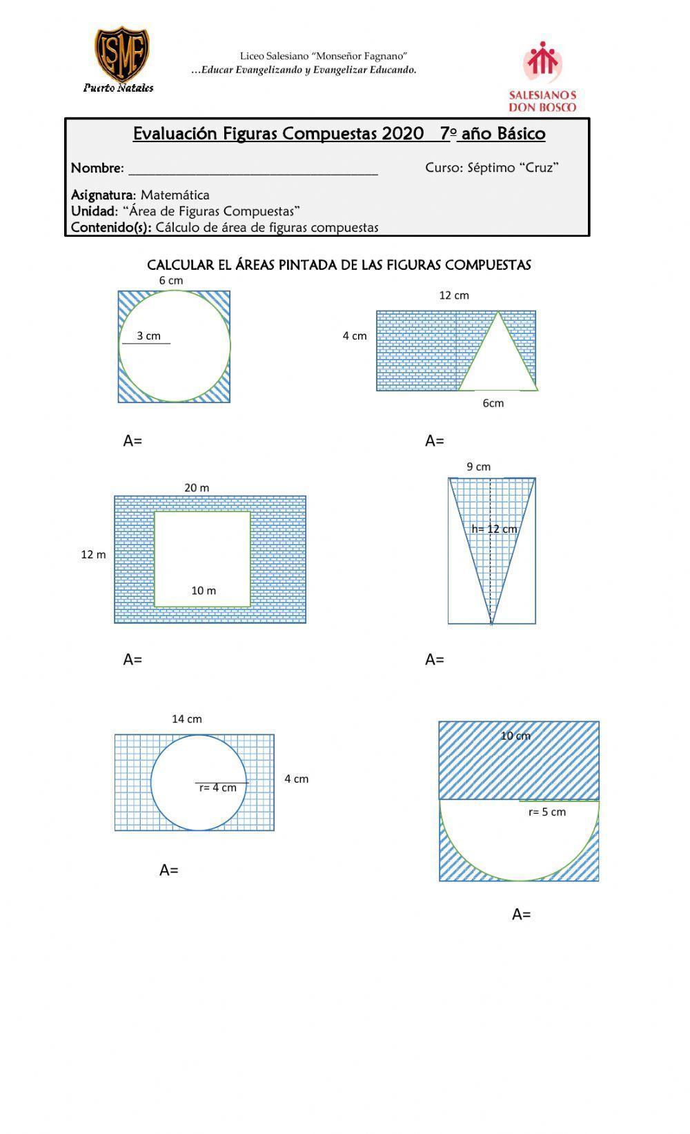 Evaluación área de figuras compuestas