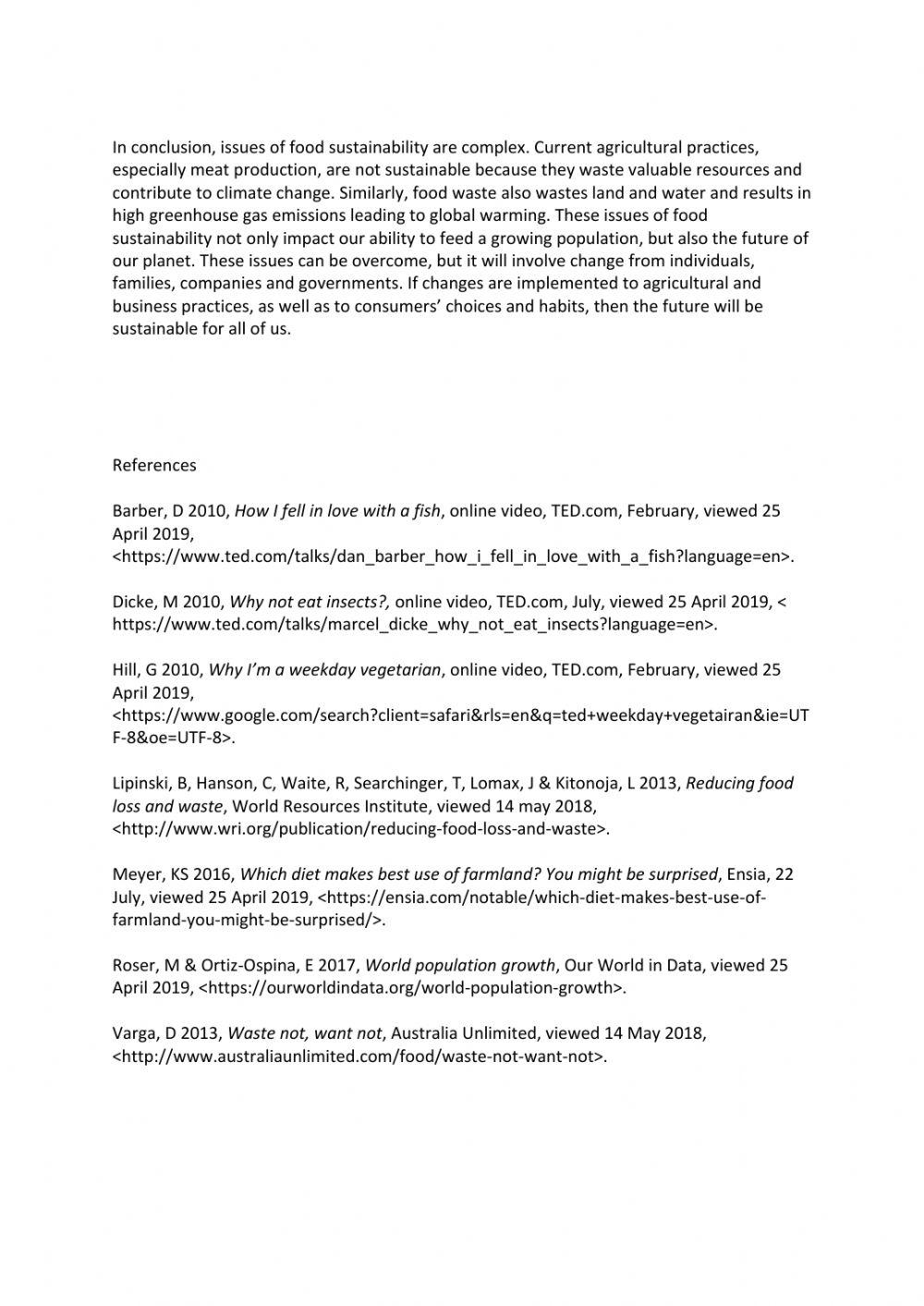 Scaffolded essay: food sustainability