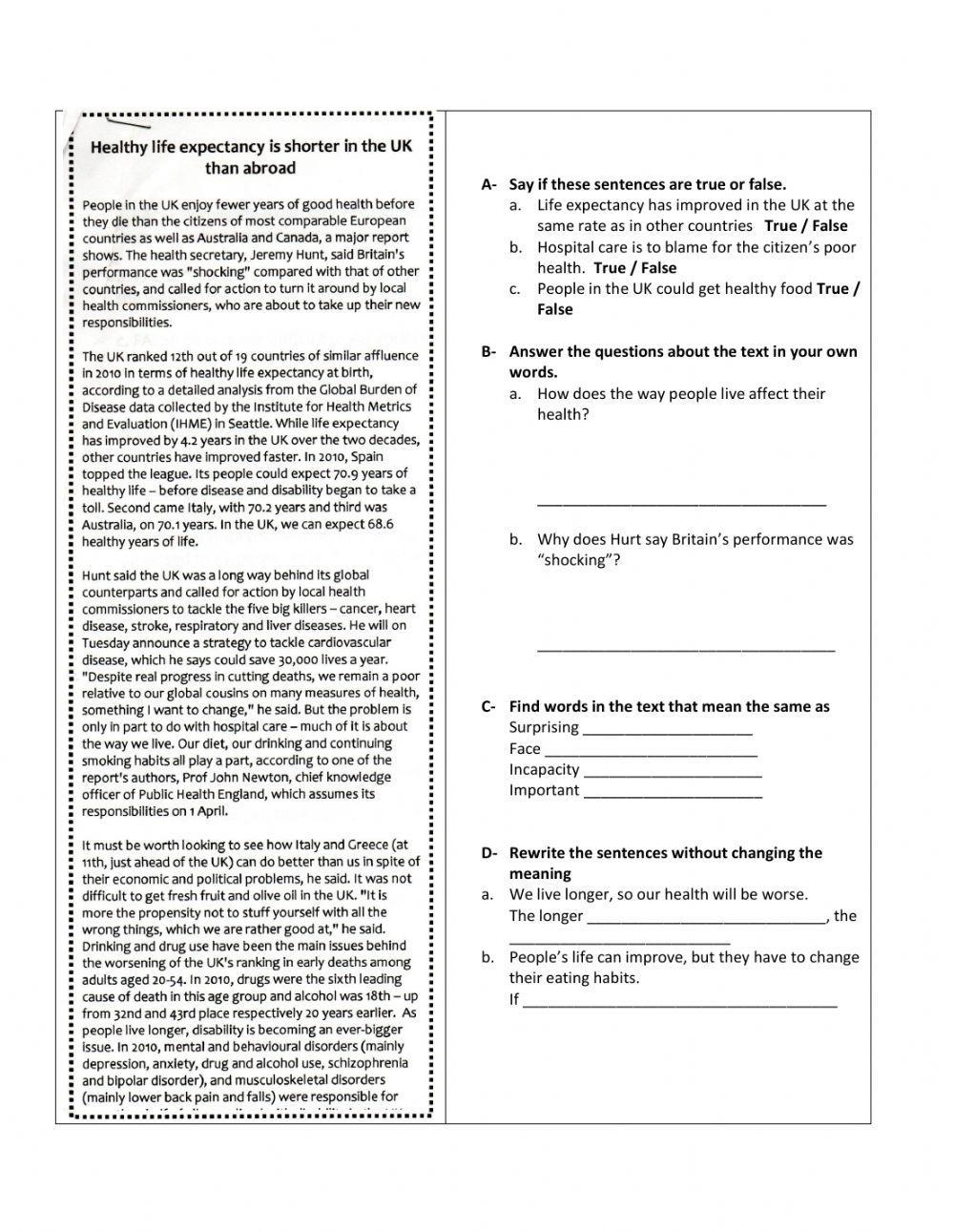 Healthy life expectancy is shorter inthe UK than abroad