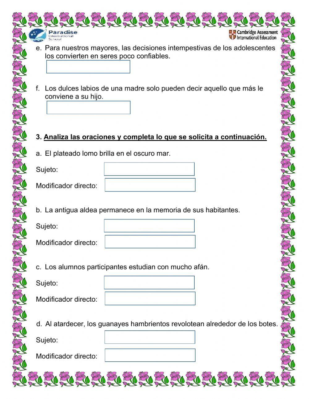 Modificadores del sujeto.