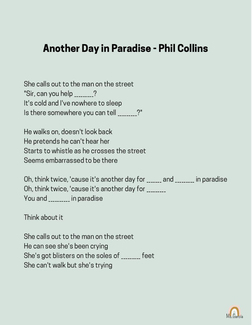 9 Another day in paradise English ESL worksheets pdf & doc