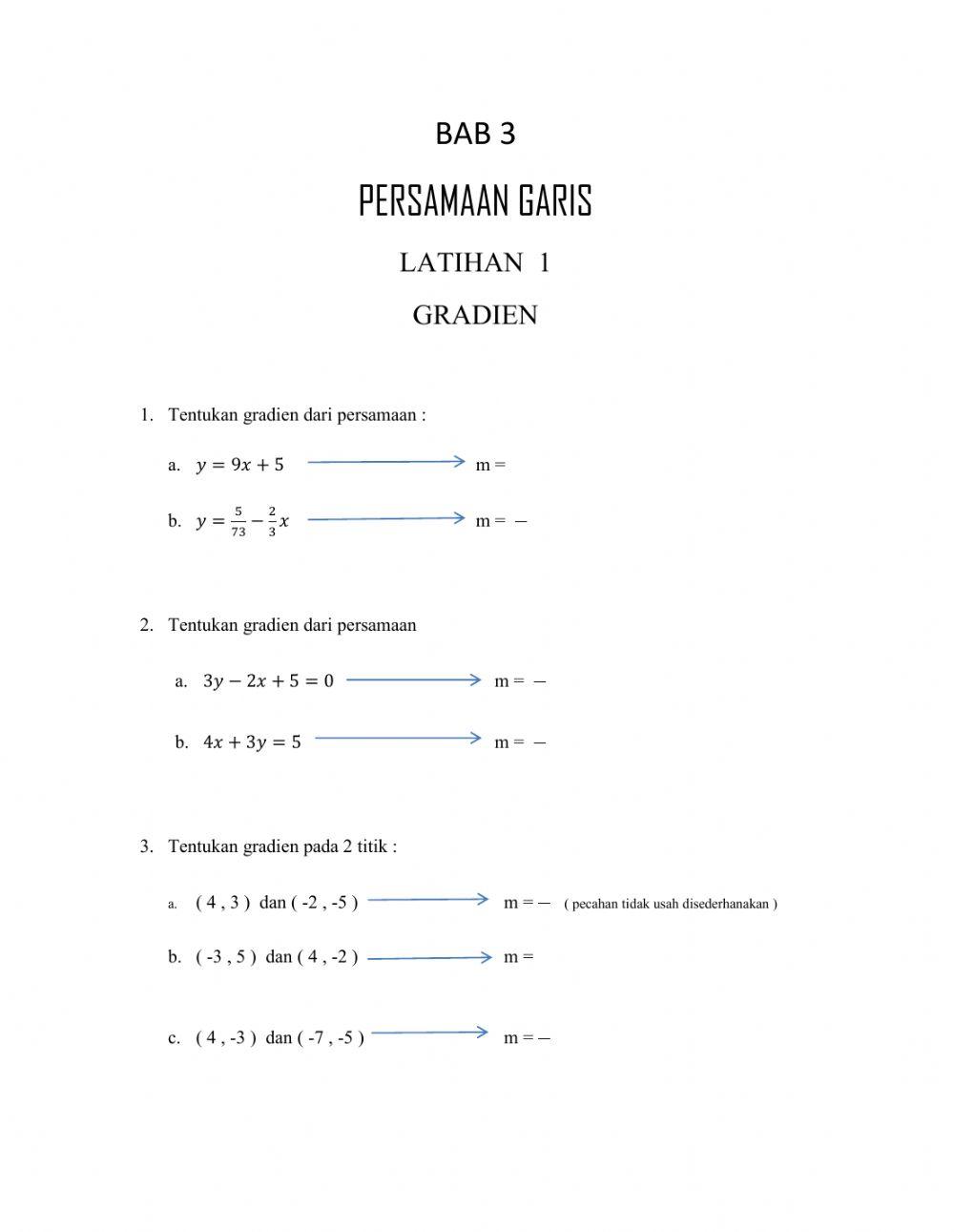 PERSAMAAN GARIS Latihan 1
