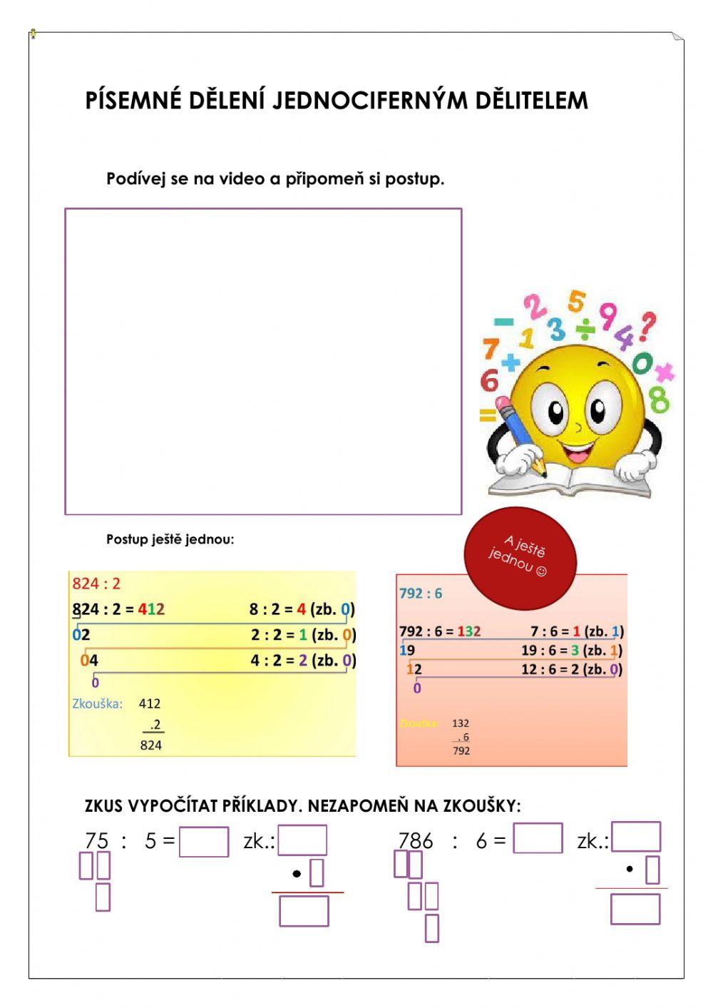 Písemné dělení jednociferným dělitelem