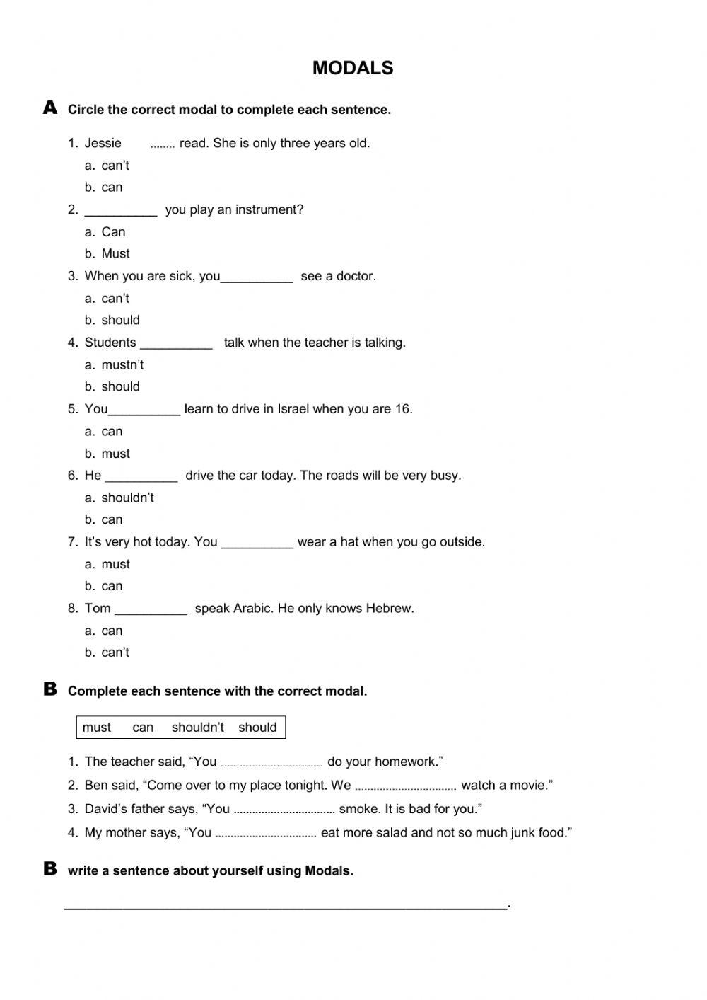 Modals exercise for eighth | Live Worksheets