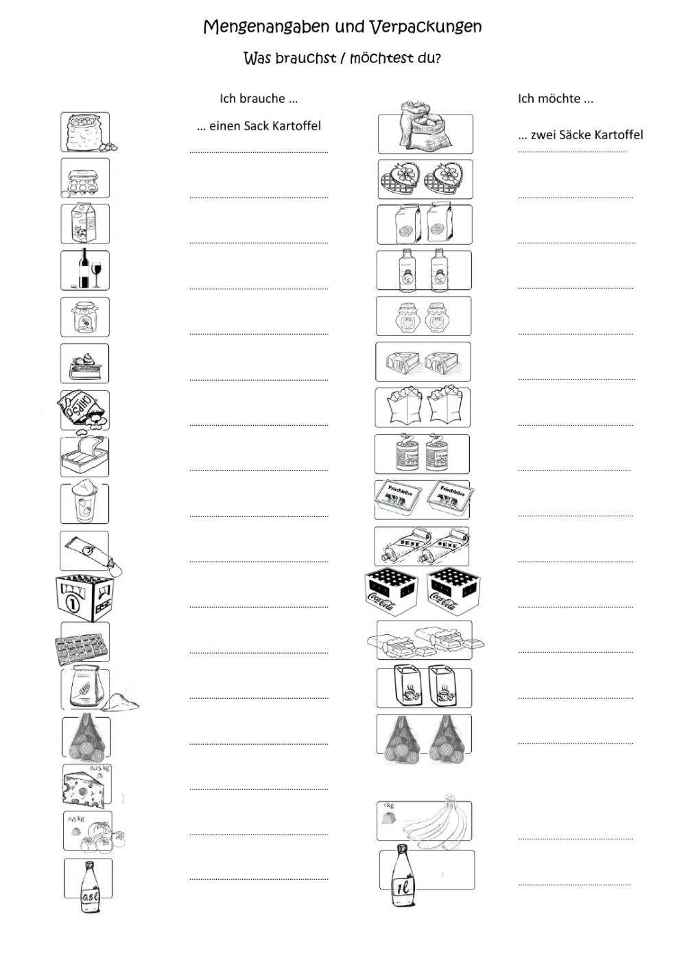 Mengenangaben und Verpackungen