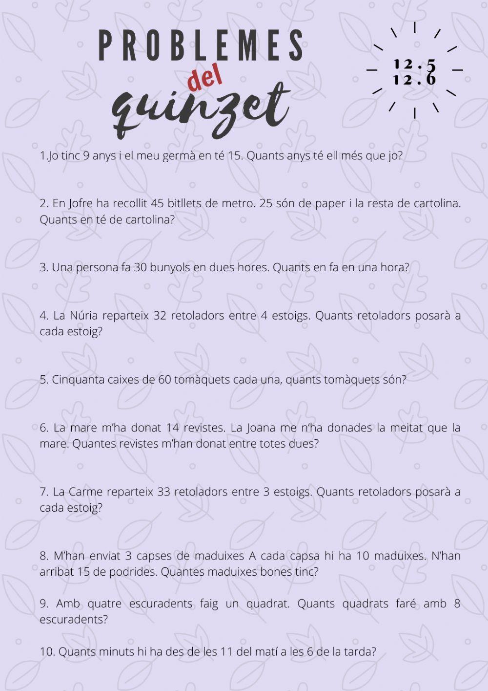 Problemes del quinzet 12.5 i 12.6