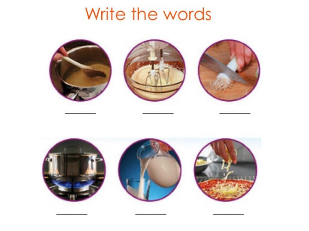 Cooking verbs Writing