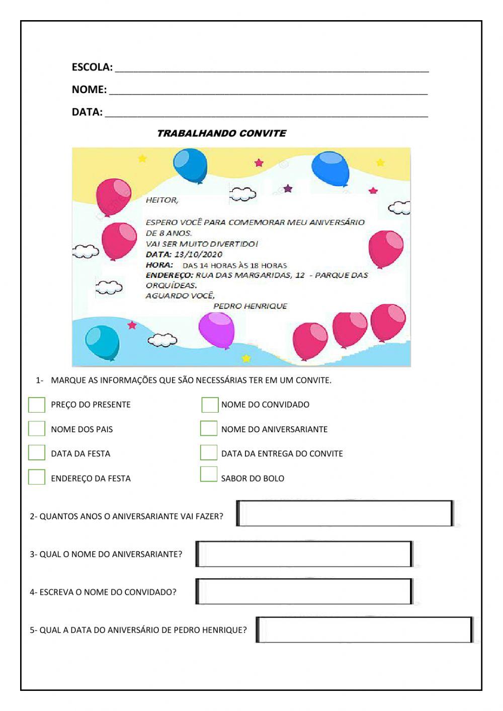 Trabalhando Gênero Textual Convite