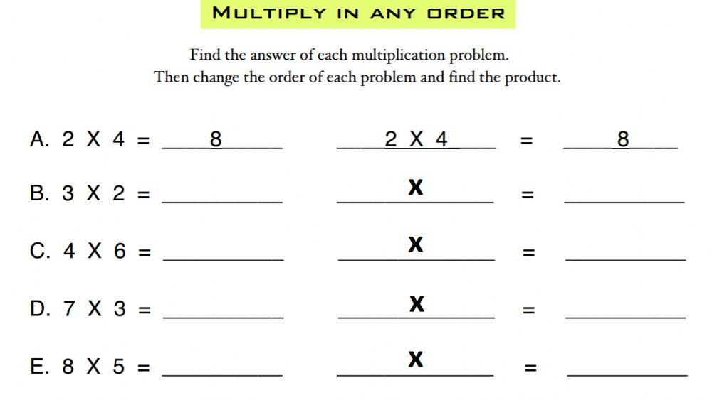 Multiplication in any order interactive worksheet | Live Worksheets
