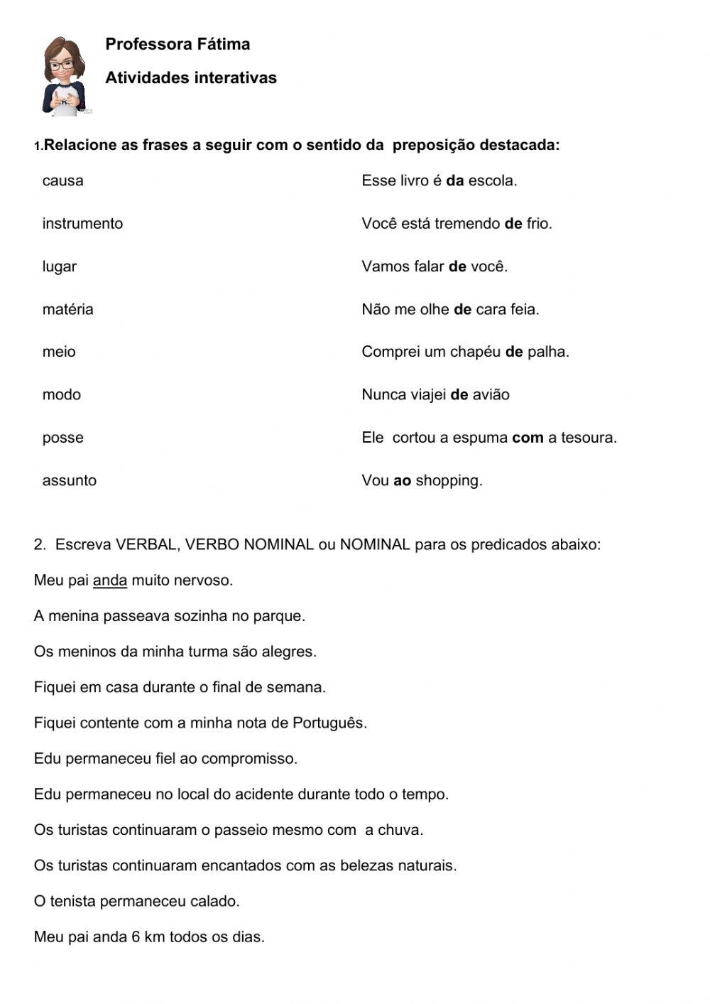 Preposição e tipos de predicado