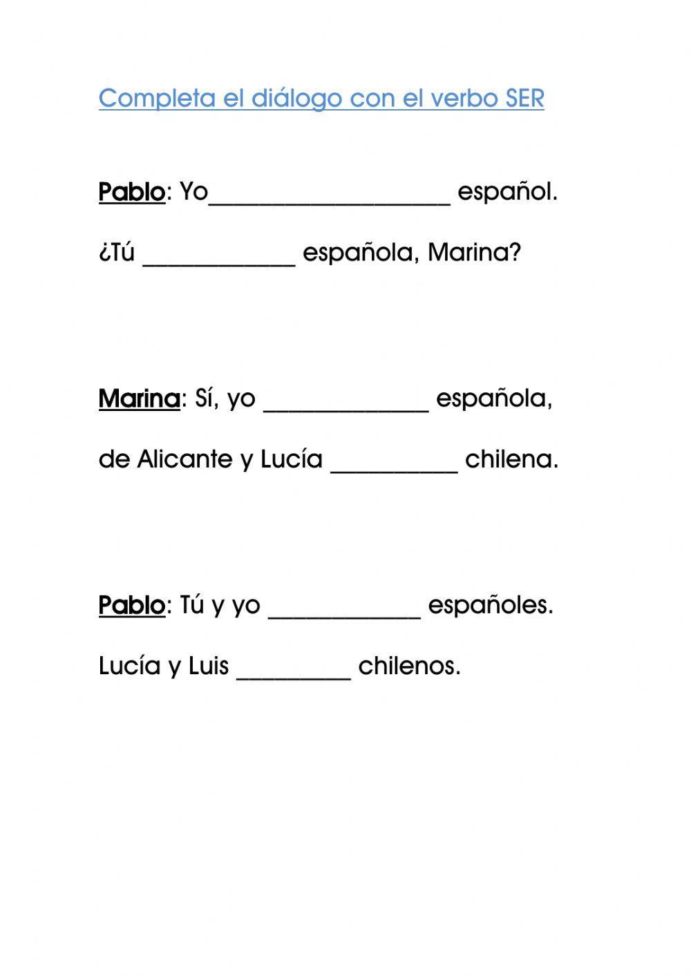 Verbo SER worksheet for Beginner Live Worksheets