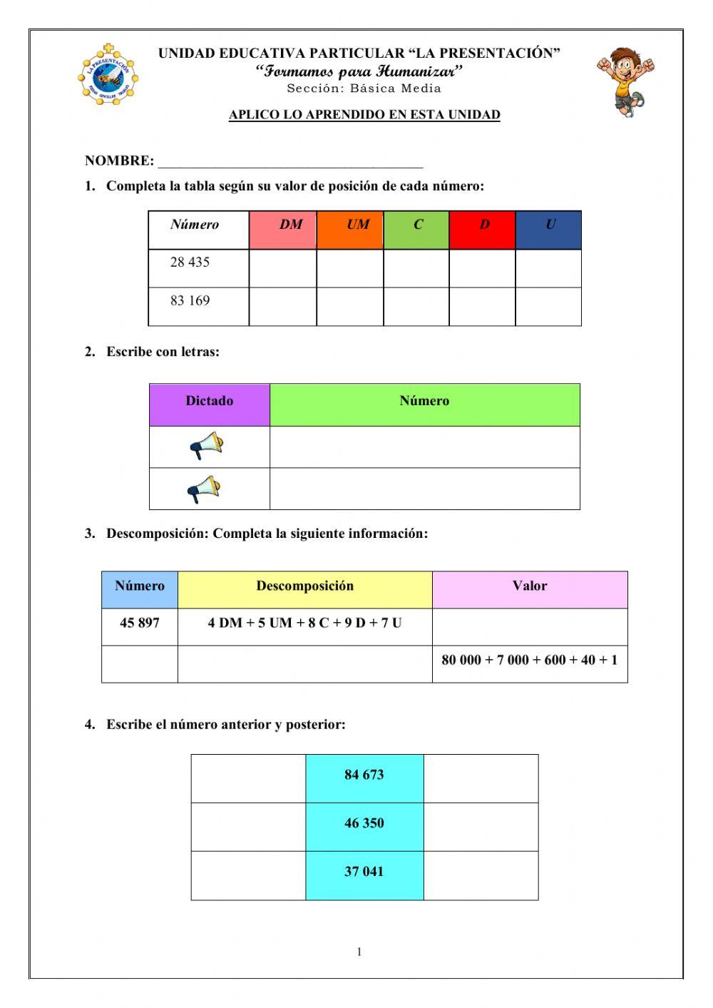 Números de hasta cinco cifras Unidad 1