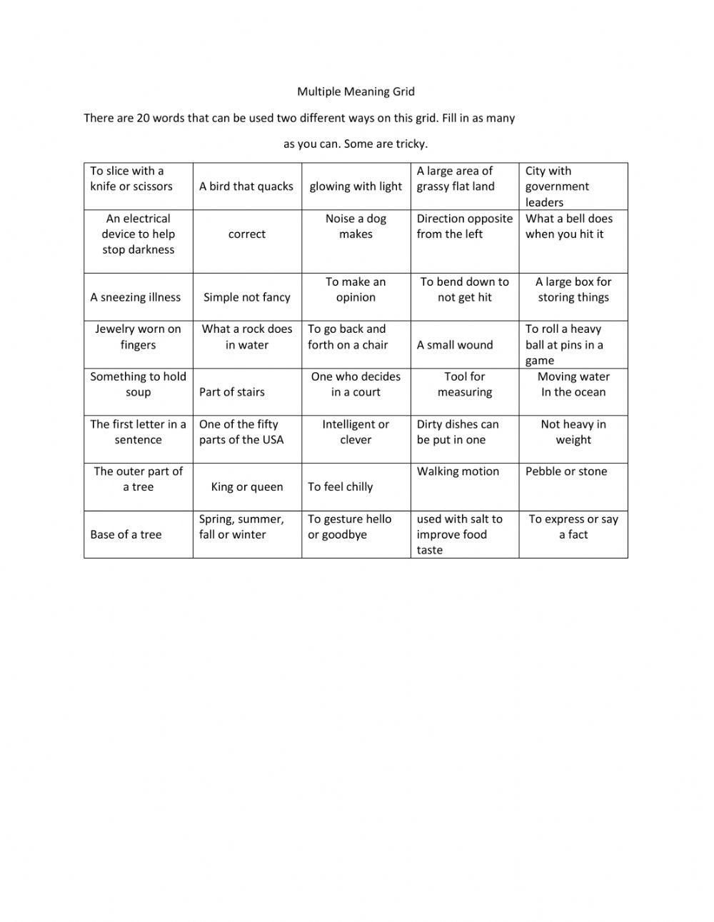 Multiple Meaning Grid