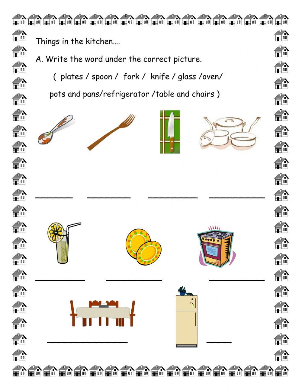 Things in The Kitchen and Bathroom: English ESL worksheets pdf & doc