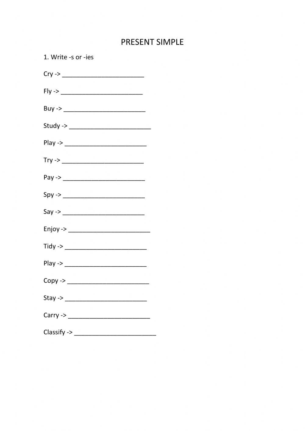 Present simple verbs -y