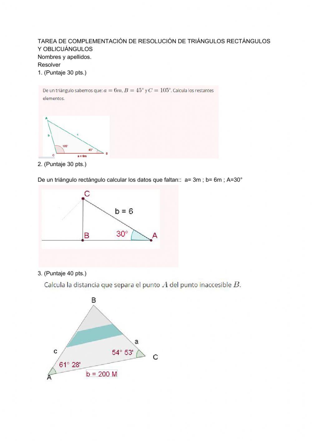 Resolución de Triángulos Rectángulos y Oblicuángulos