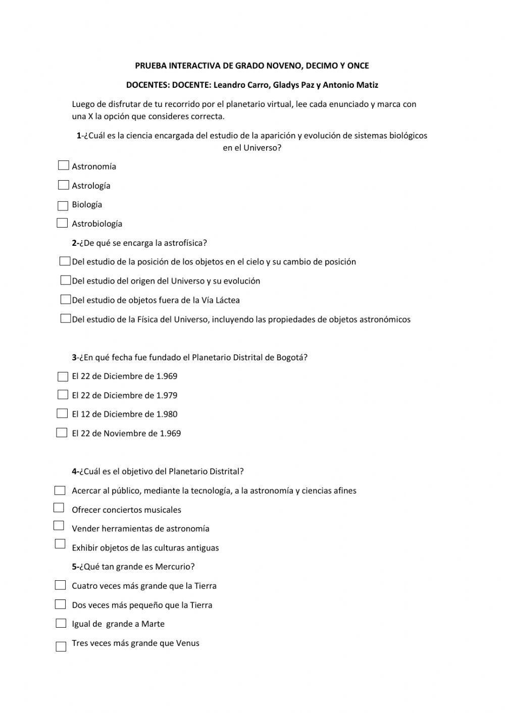 Prueba interactiva de grado noveno, decimo y once