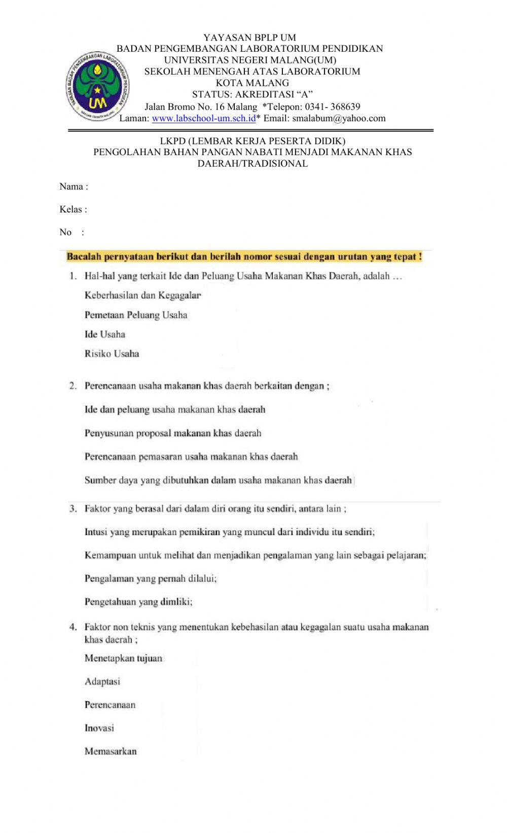 LK 1 Makanan Khas Daerah (PKWU)