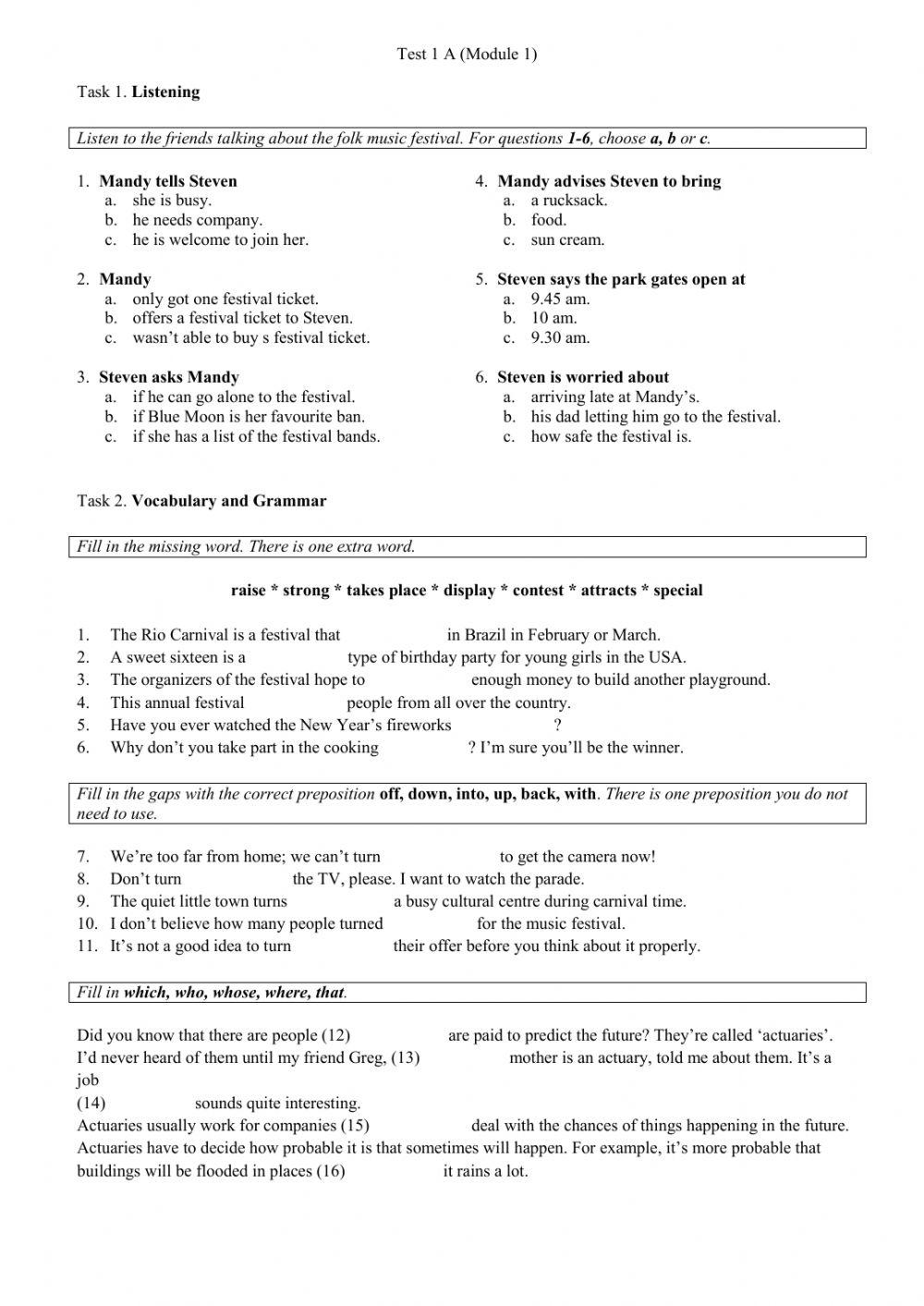 TEST 1A (Module 1 Spotlight 9)